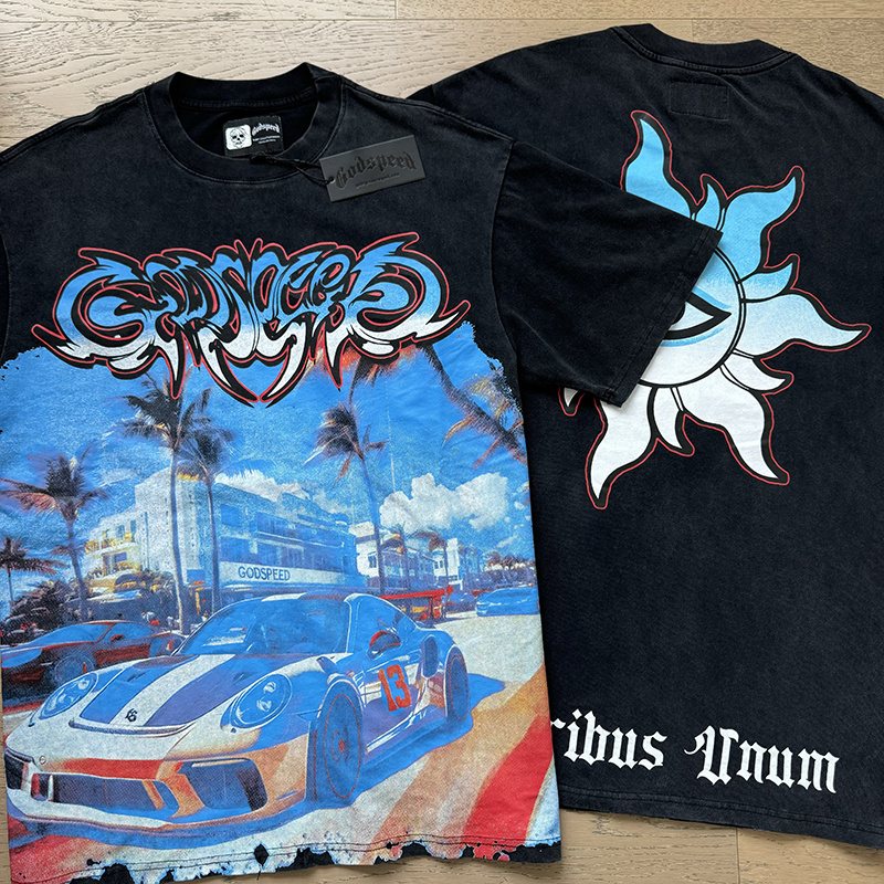 Godspeed Washed Black Car & Eye Sun Graphic T-Shirt